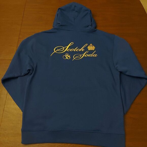 Scotch & Soda Embroidered Graphic Relaxed Fit Fleece Hoodie Blue Men's Size L - Picture 3 of 5